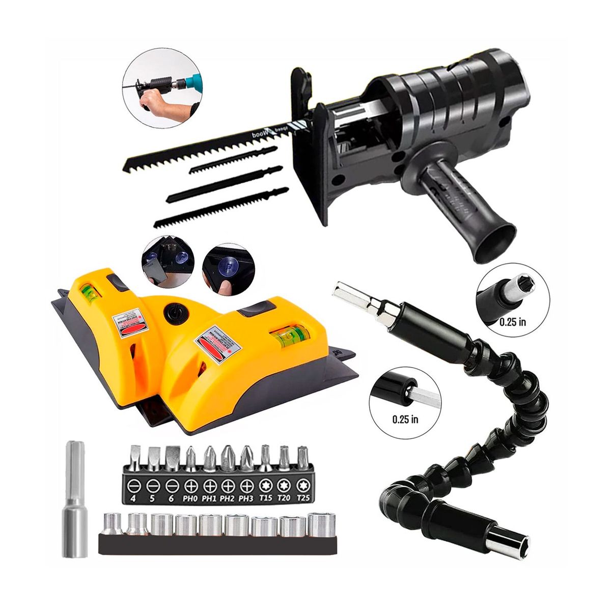 GENERICO - COMBO ADAPTADORES TALADRO A CALADORA  ESCUADRA NIVEL LÃSER