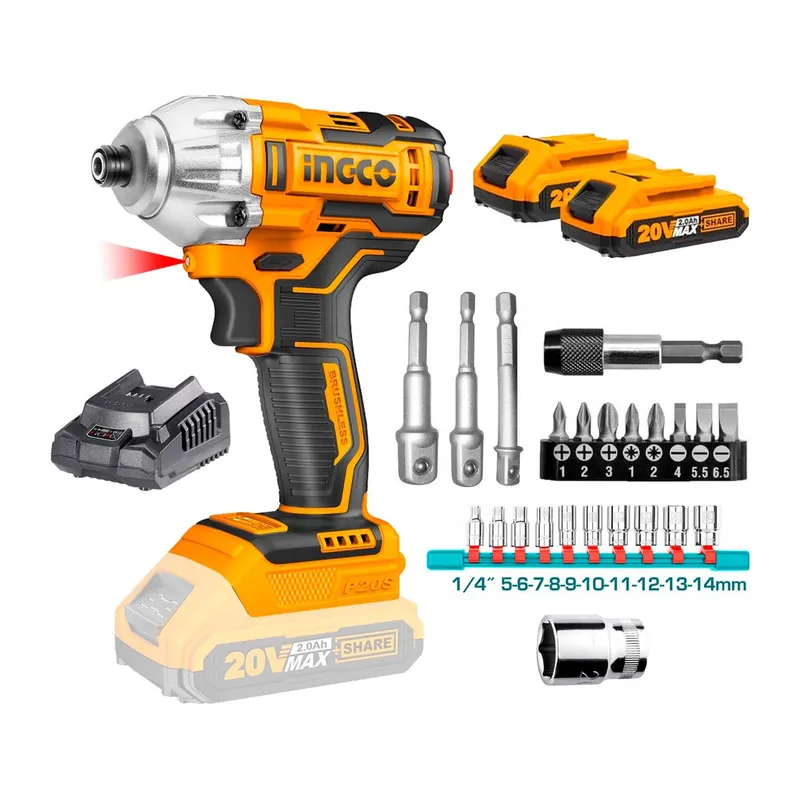 INGCO TOOLS - COMBO ATORNILLADOR IMPACTO 20V CON PORTAPUNTAS MÁS SET DE DADOS
