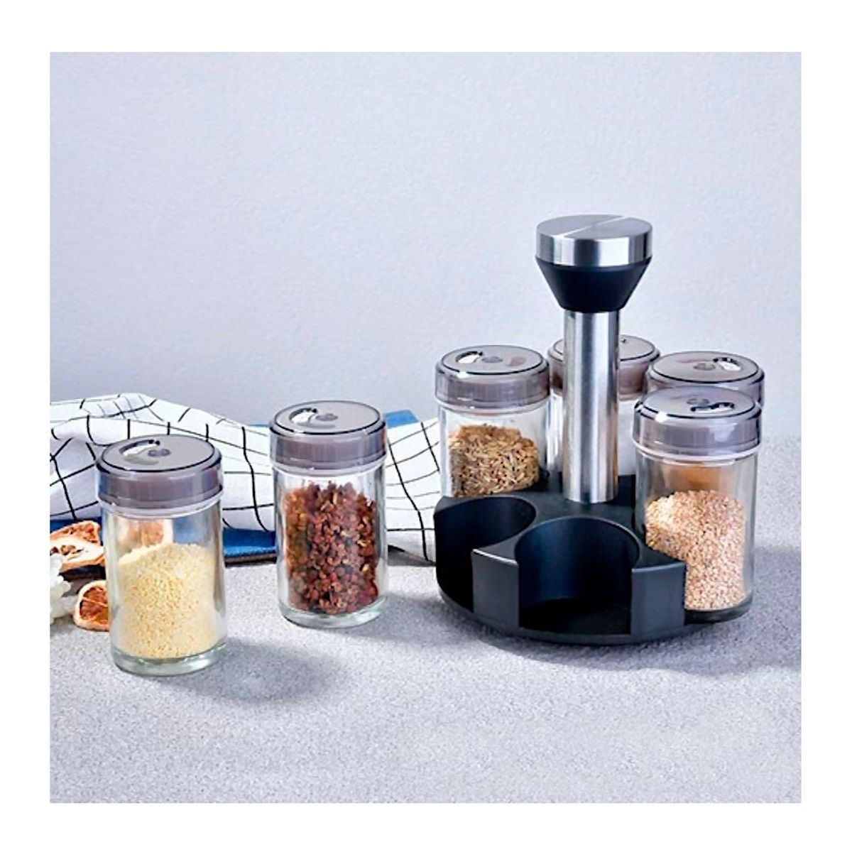 GENERICO - Condimentero Giratorio de 6 recipientes de Vidrio