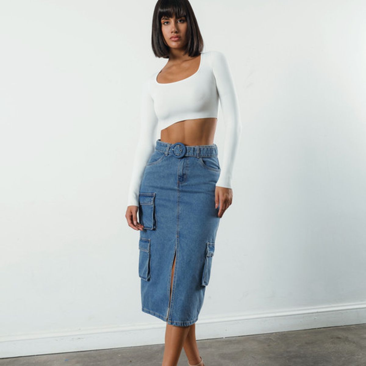 VERA DONNA - DENIM MIDI ITALY POCKET SKIRT INDIGO VERA DONNA