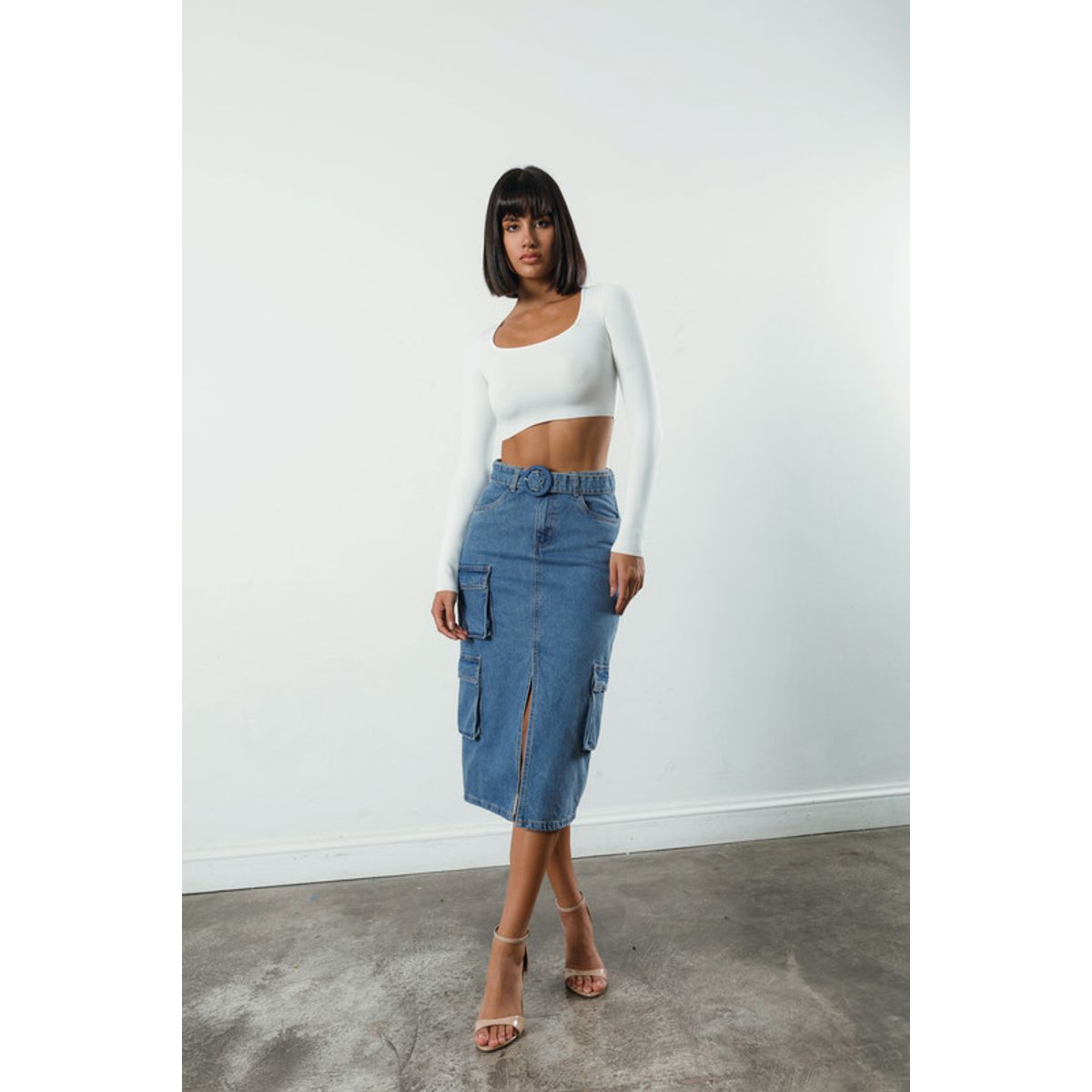 VERA DONNA - DENIM MIDI ITALY POCKET SKIRT INDIGO VERA DONNA