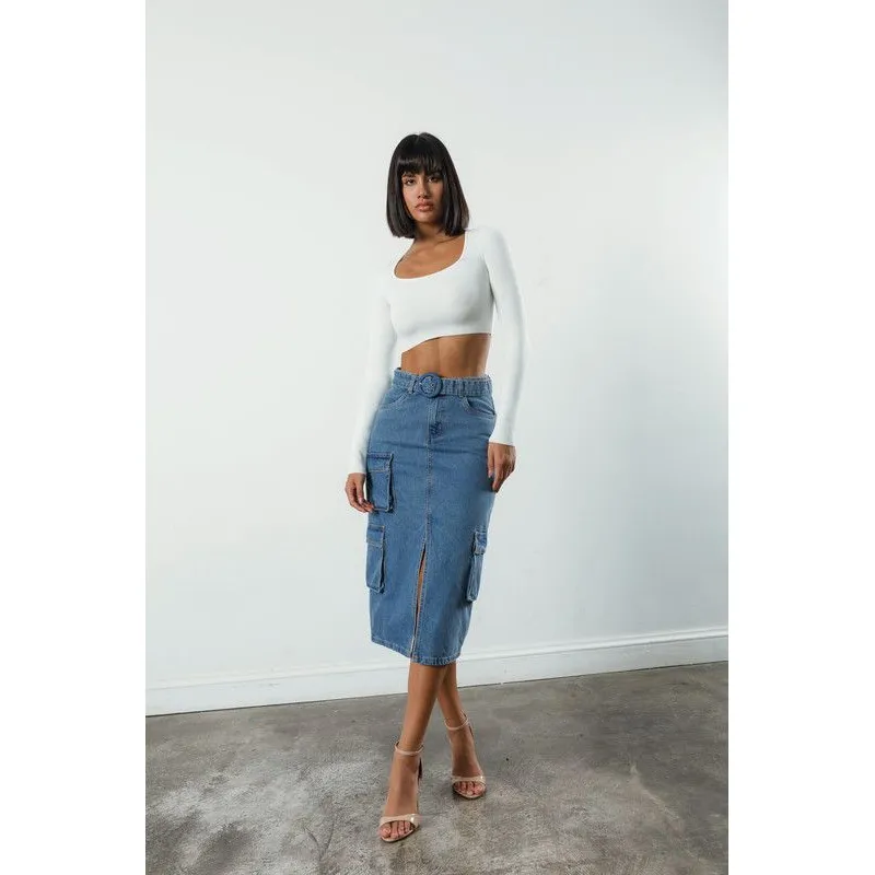 VERA DONNA - DENIM MIDI ITALY POCKET SKIRT INDIGO VERA DONNA