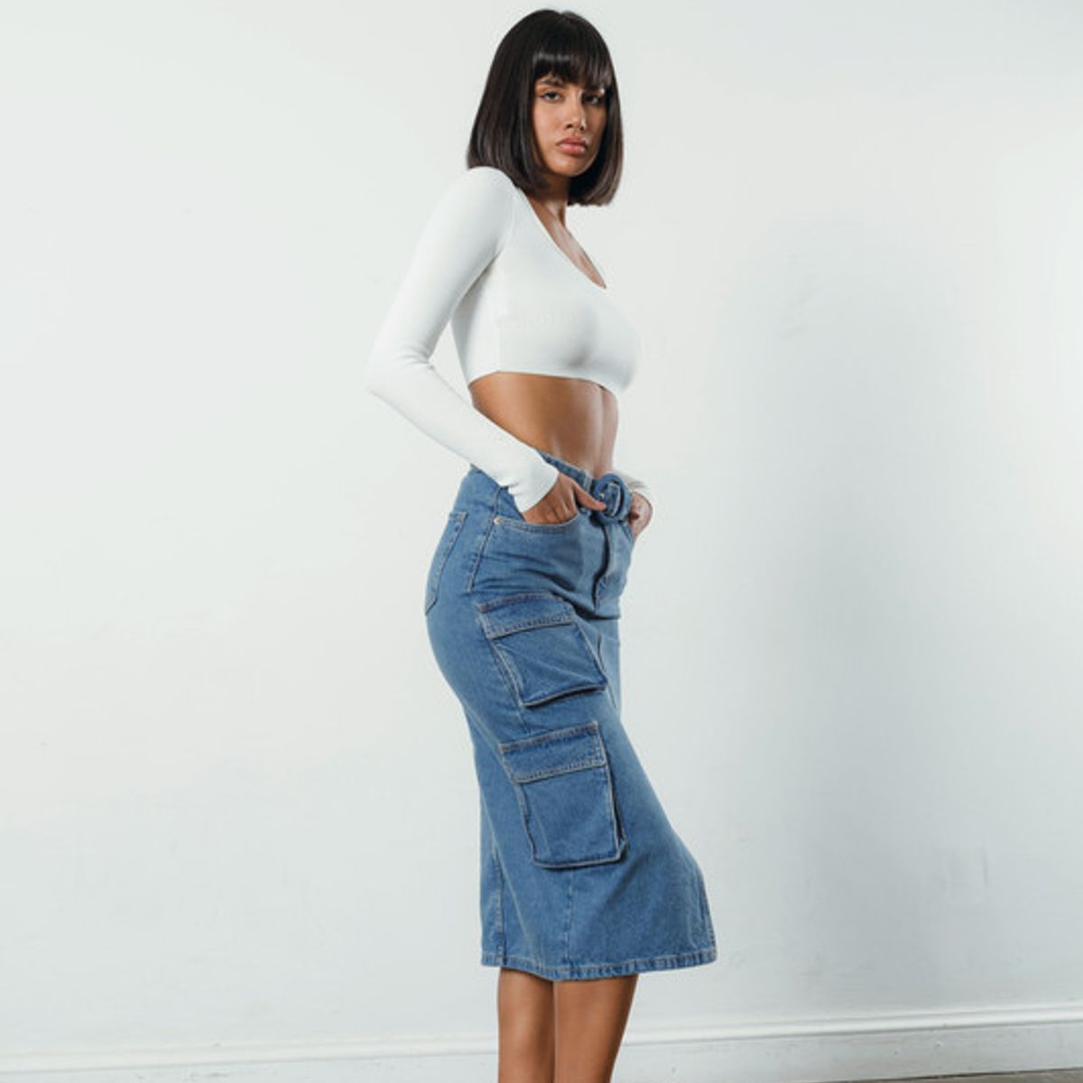 VERA DONNA - DENIM MIDI ITALY POCKET SKIRT INDIGO VERA DONNA