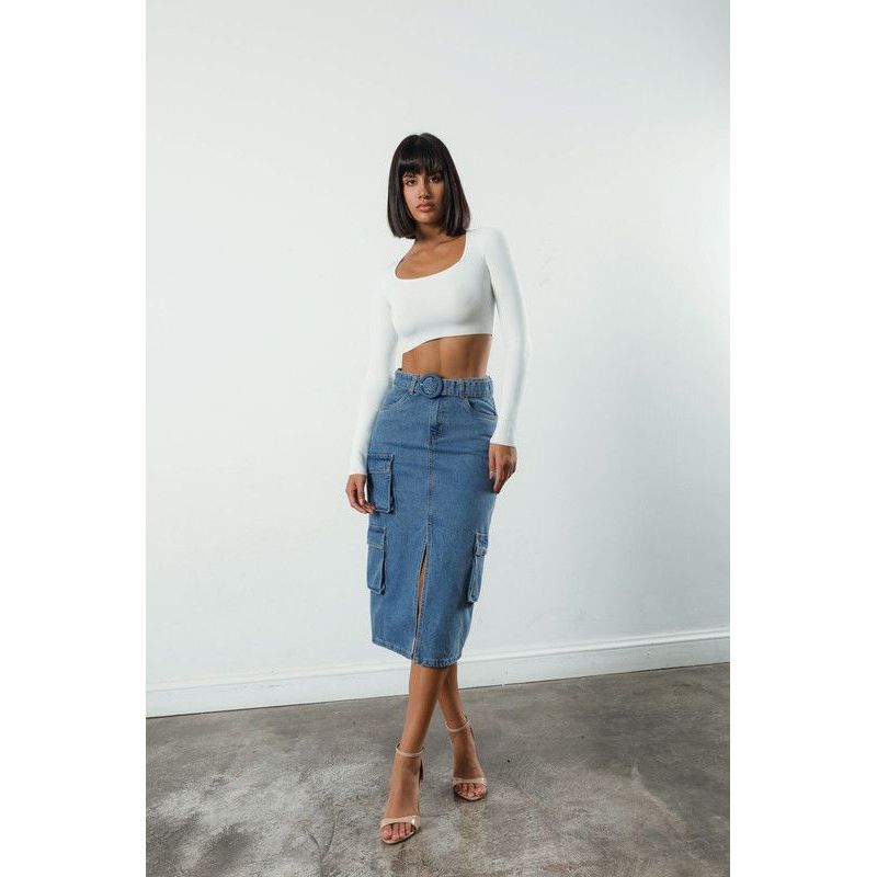 VERA DONNA - DENIM MIDI ITALY POCKET SKIRT INDIGO VERA DONNA