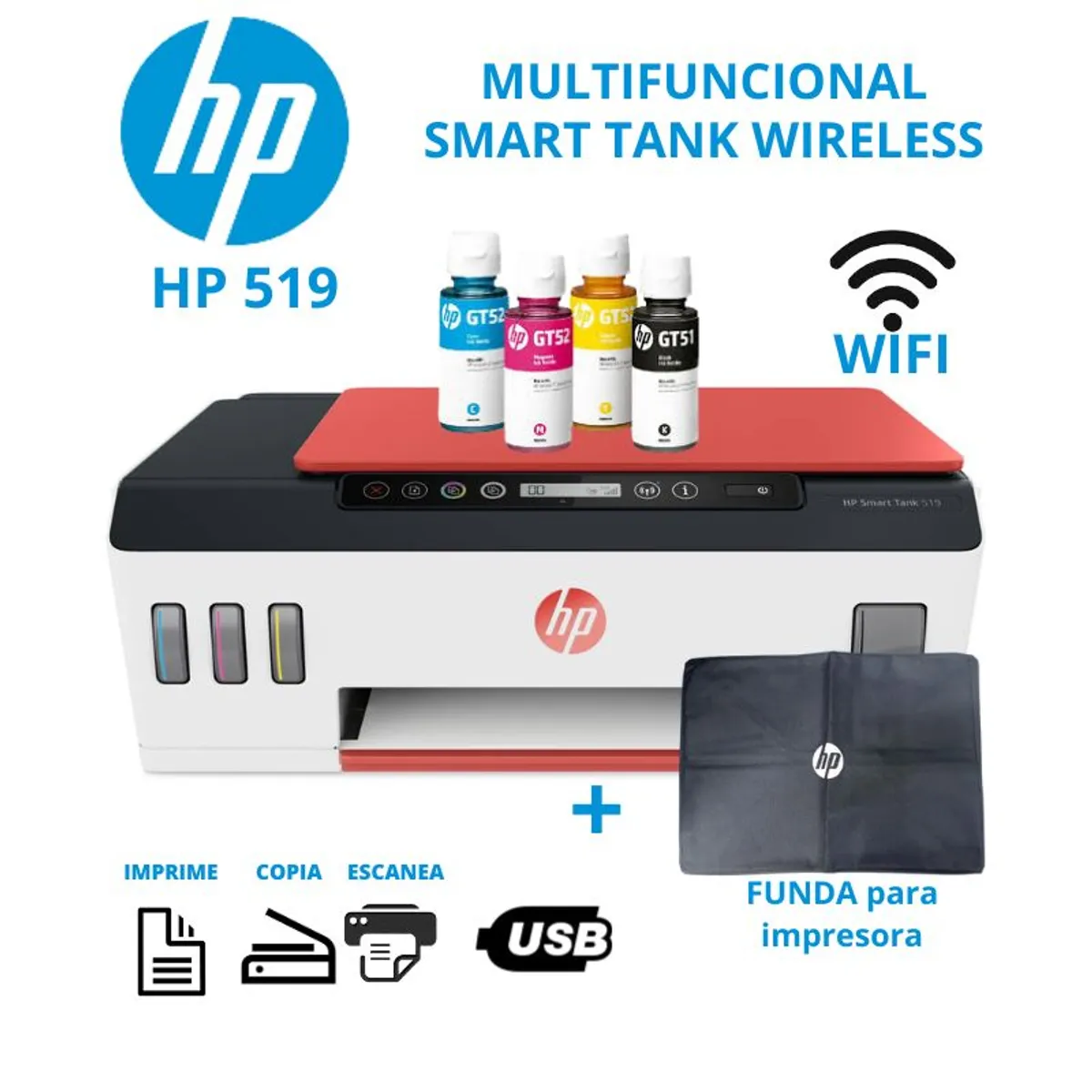 HP - Impresora Multifuncional HP Smart Tank 519 Wifi