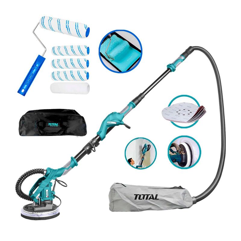 TOTAL TOOLS - LIJADORA DE PARED Y TECHO 1050W DRYWALL MÁS 6 LIJAS Y SET DE RODILLO