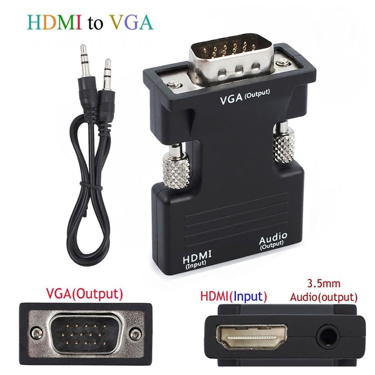 GENERICO - Adaptador Convertidor HDMI a VGA  Audio 3.5 mm HD 1080p