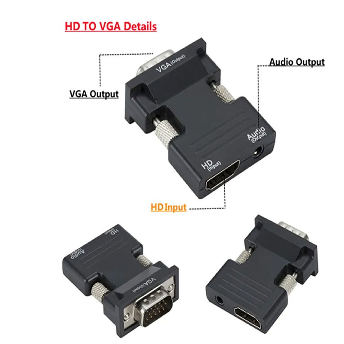 GENERICO - Adaptador Convertidor HDMI a VGA  Audio 3.5 mm HD 1080p