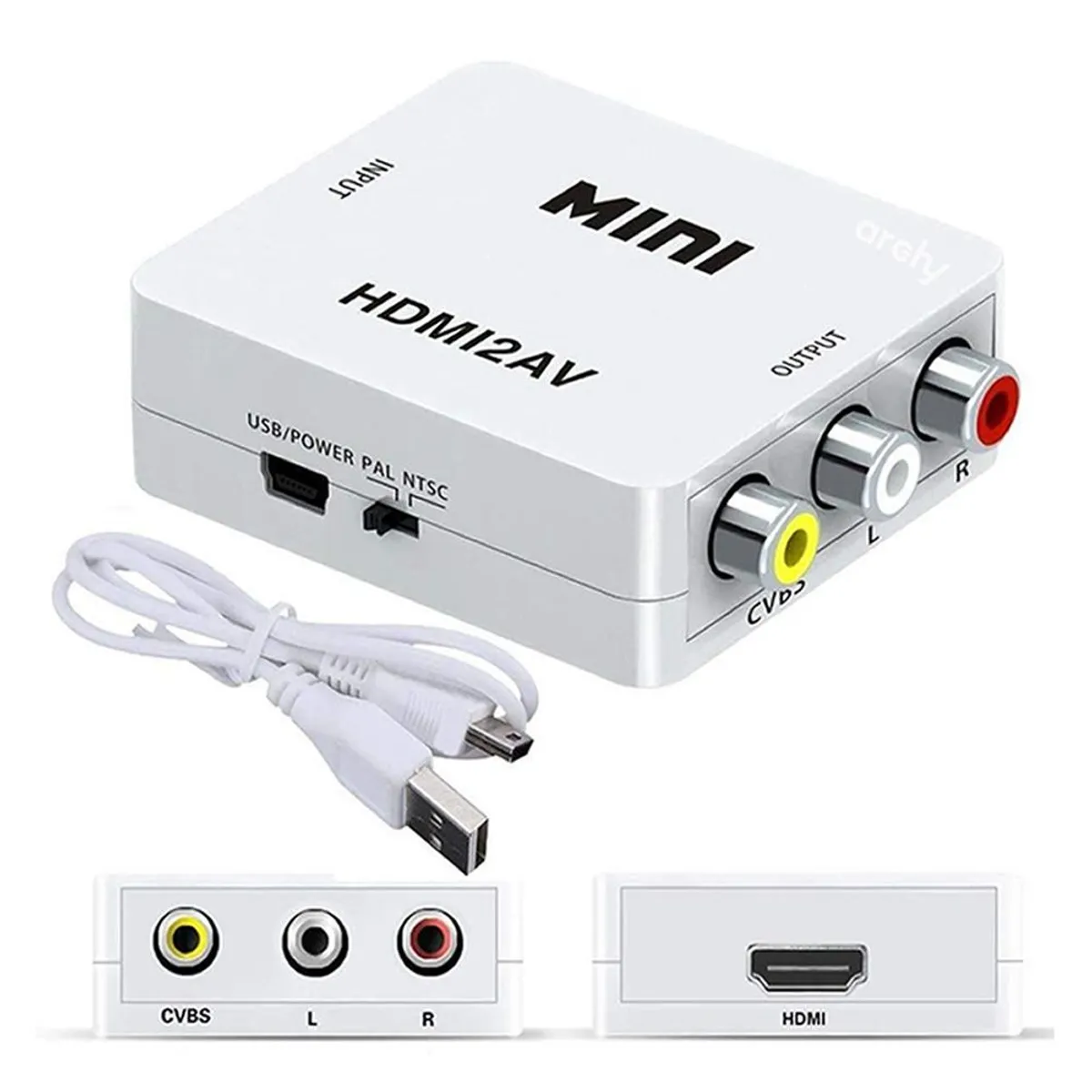 GENERICO - Adaptador Convertidor HDMI a RCA Video Pal NTSC Blanco
