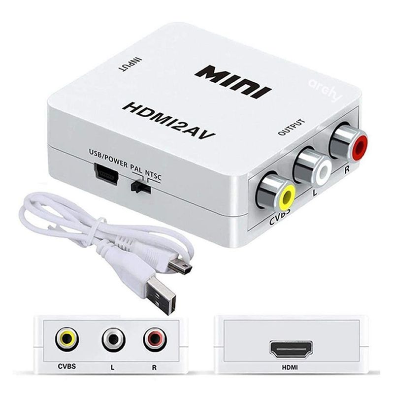 GENERICO - Adaptador Convertidor HDMI a RCA Video Pal NTSC Blanco