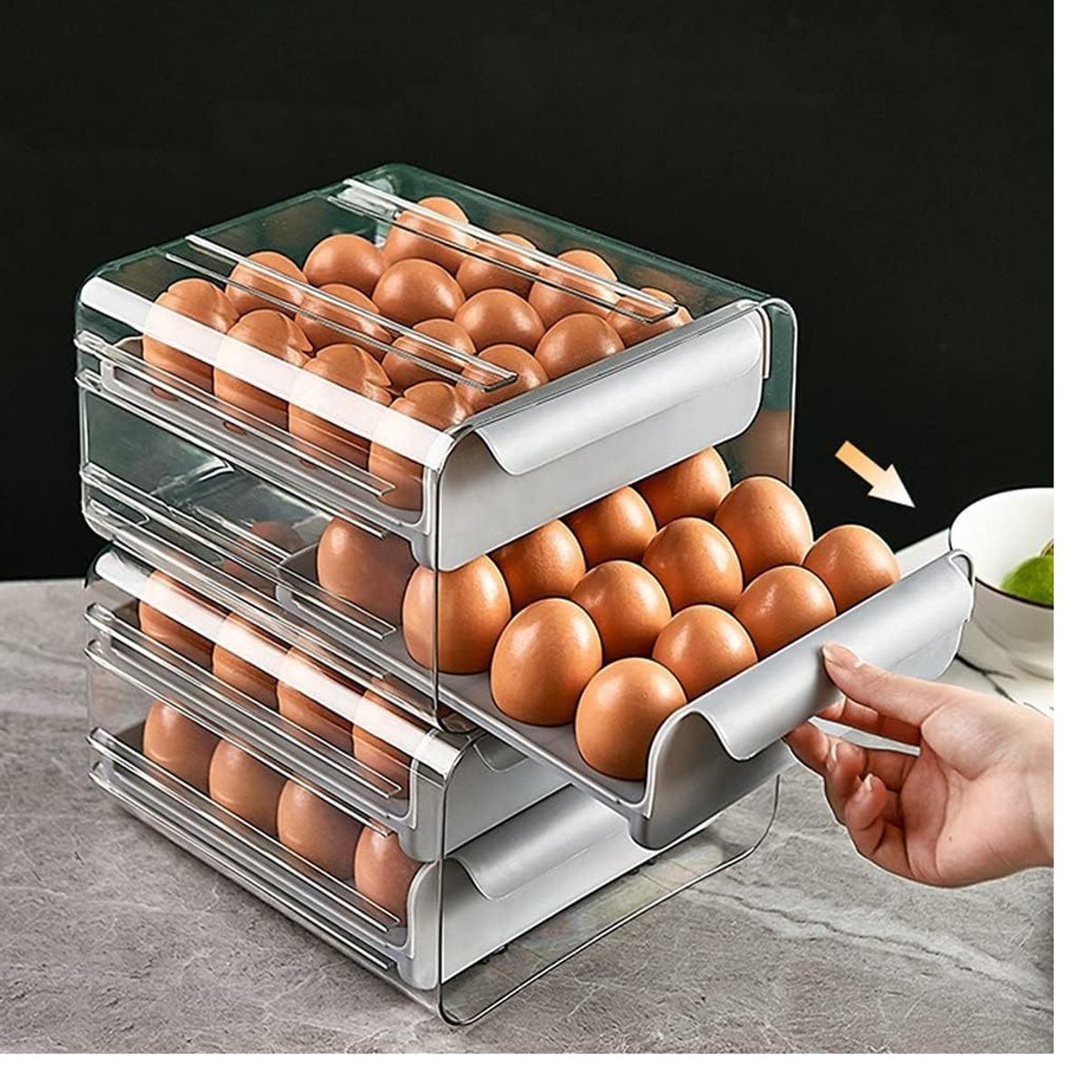 GENERICO - Porta Huevos Organizador Dos Niveles Gris