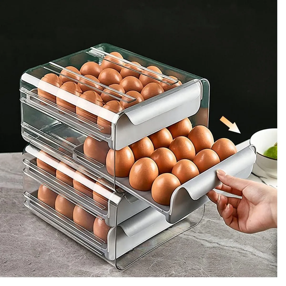 GENERICO - Porta Huevos Organizador Dos Niveles Gris