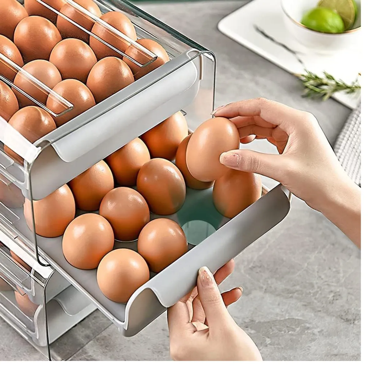 GENERICO - Porta Huevos Organizador Dos Niveles Gris