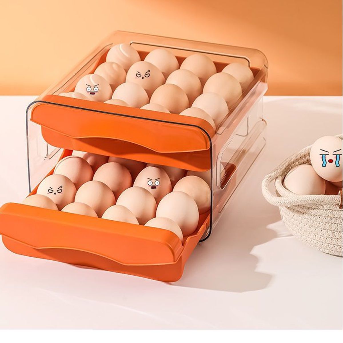 GENERICO - Porta Huevos Organizador Dos Niveles Naranja