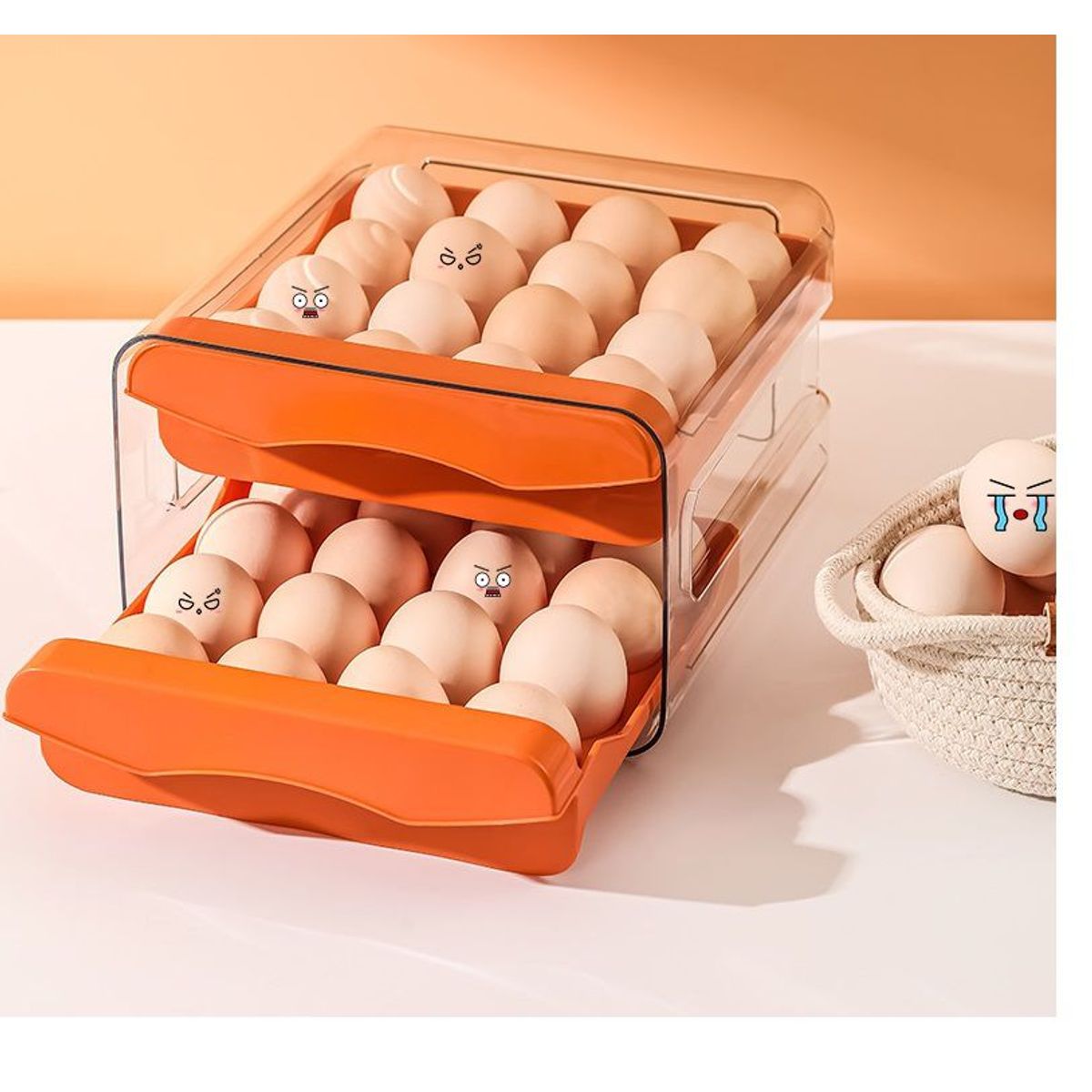 GENERICO - Porta Huevos Organizador Dos Niveles Naranja