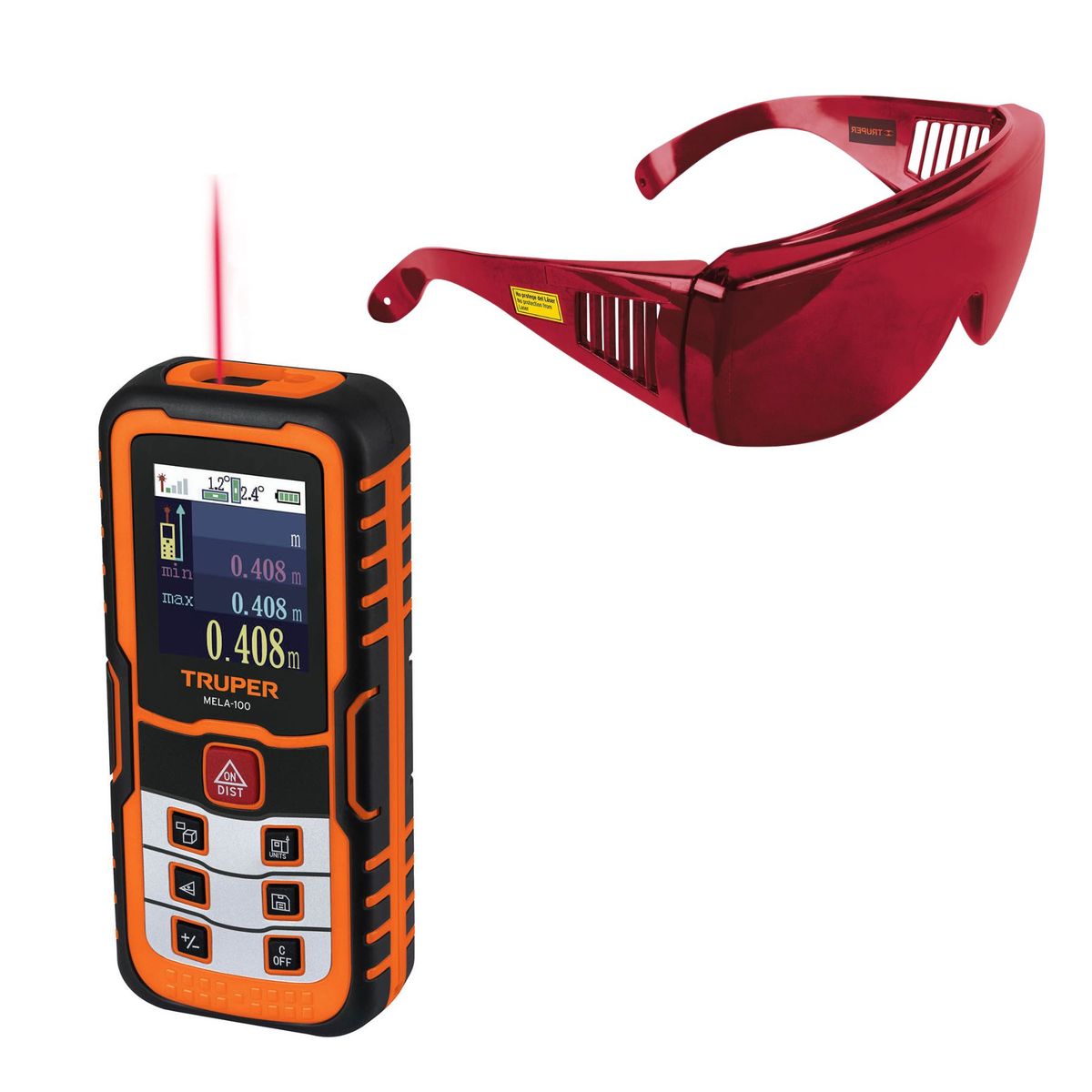 TRUPER - Medidor laser de 100 m y lentes de seguridad para laser Truper