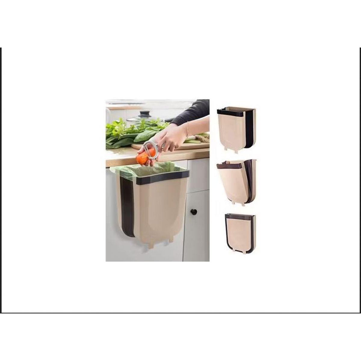 GENERICO - TACHO DE BASURA PLEGABLE PARA COCINA BEIGE CON MARRÓN