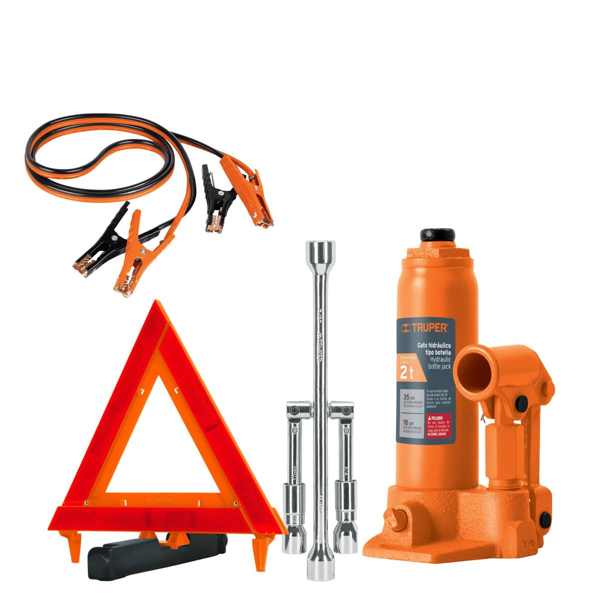 TRUPER - kit Gata 2Ton +Llave de ruedas 14 +Accesorios automotriz