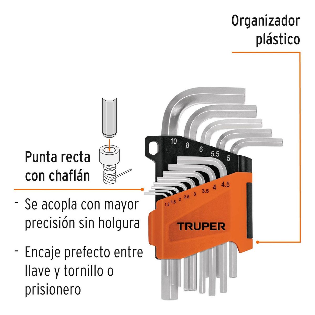 TRUPER - Juego 13 llaves allen mm punta hexagonal Truper