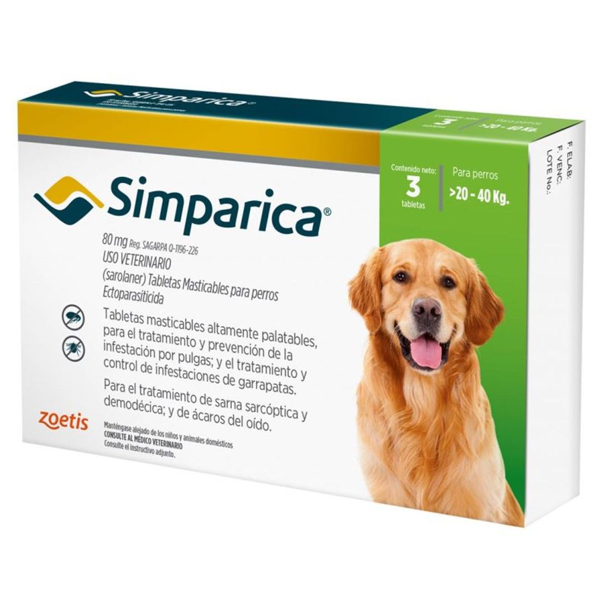 SIMPARICA - Simparica Antipulgas 80 mg X 3 Tabletas 20 - 40 KG