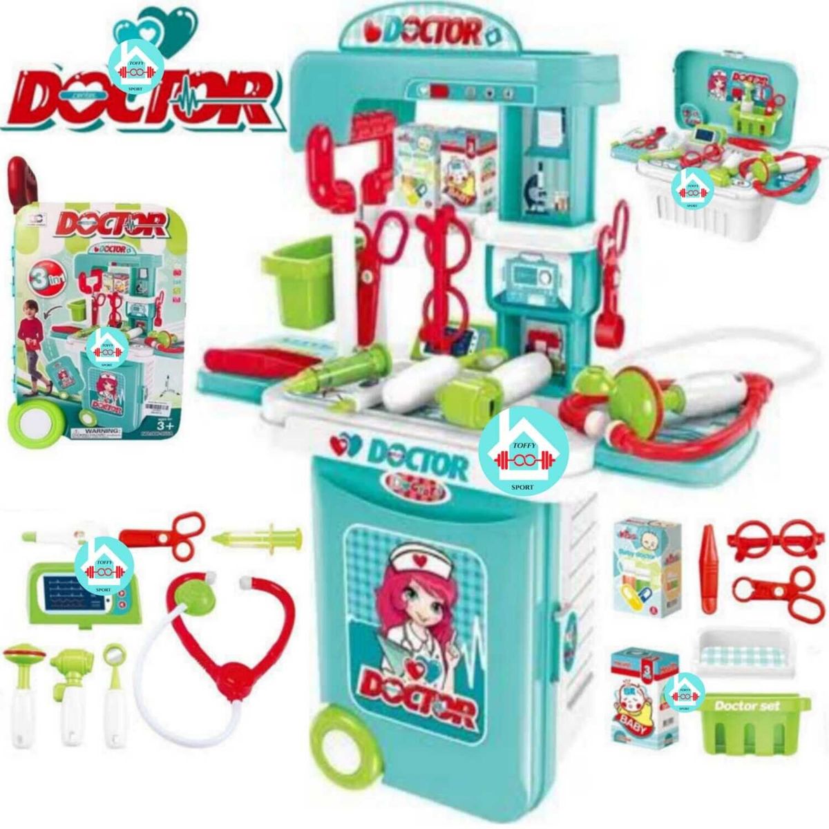 GENERICO - Set Doctor 3 en 1 maleta para niños CELESTE