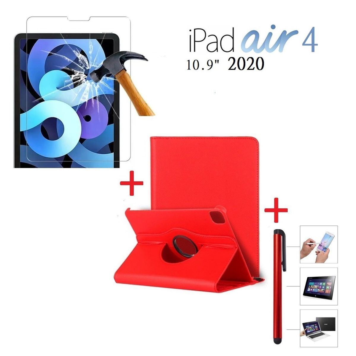 GENERICO - Funda + Mica Vidrio + Lápiz para iPad Air 4 10.9" A2316 A2324 A2325