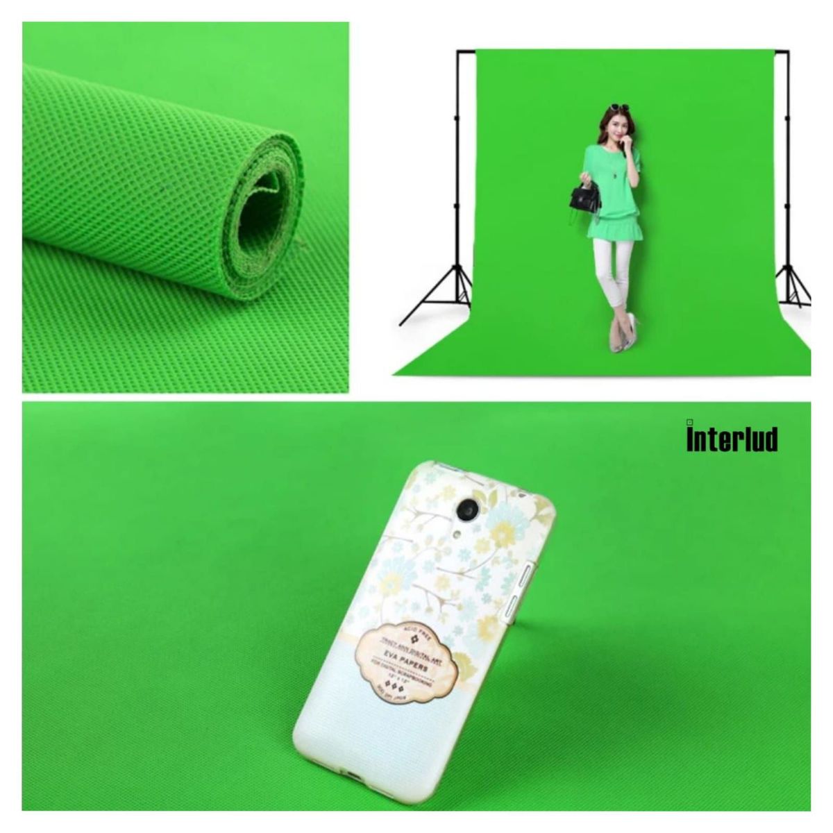 INTERLUD - Fondo de Tela verde 3m para Estudio Fotográfico INTERLUD