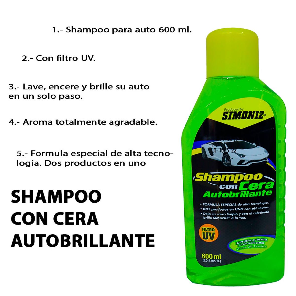 SIMONIZ - Shampoo De Auto Con Cera 600ML Simoniz Lavado Limpieza