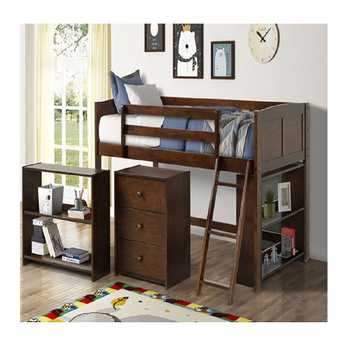 DMUEBLES - DM Cama Alta 1 Plaza + Cajonera + 2 Repiseros Roma