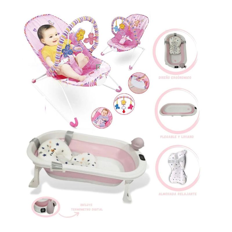 IDEAL - Tina de Baño Jelly con termómetro y Silla Mecedora Vibradora