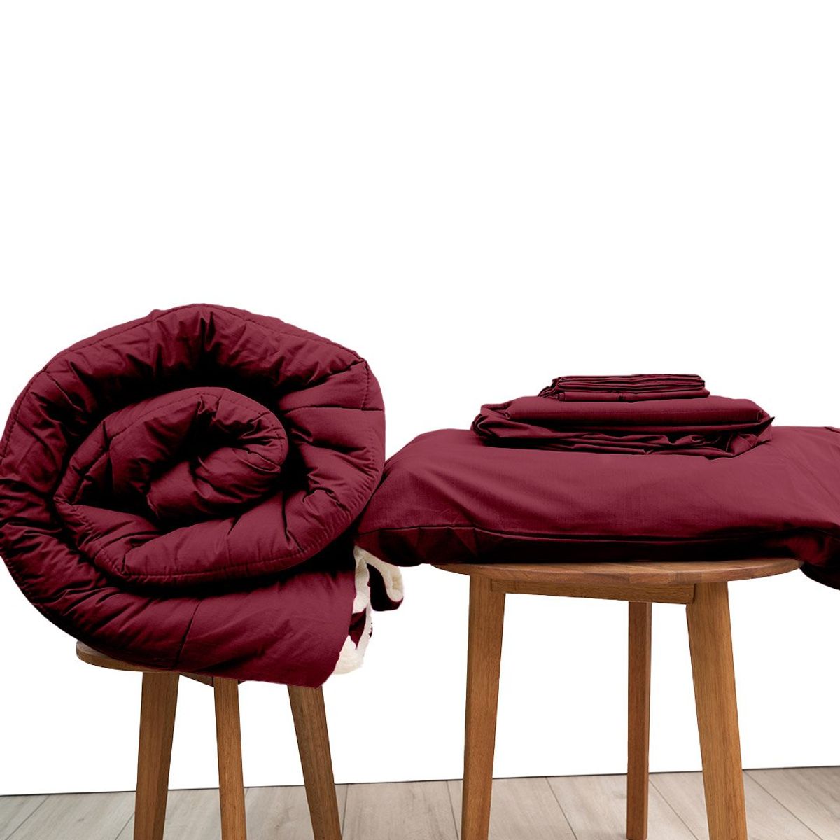 COBITEX HOME - Sábanas + Edredón con corderito 1.5 plazas Guinda Cobitex 100% algodón