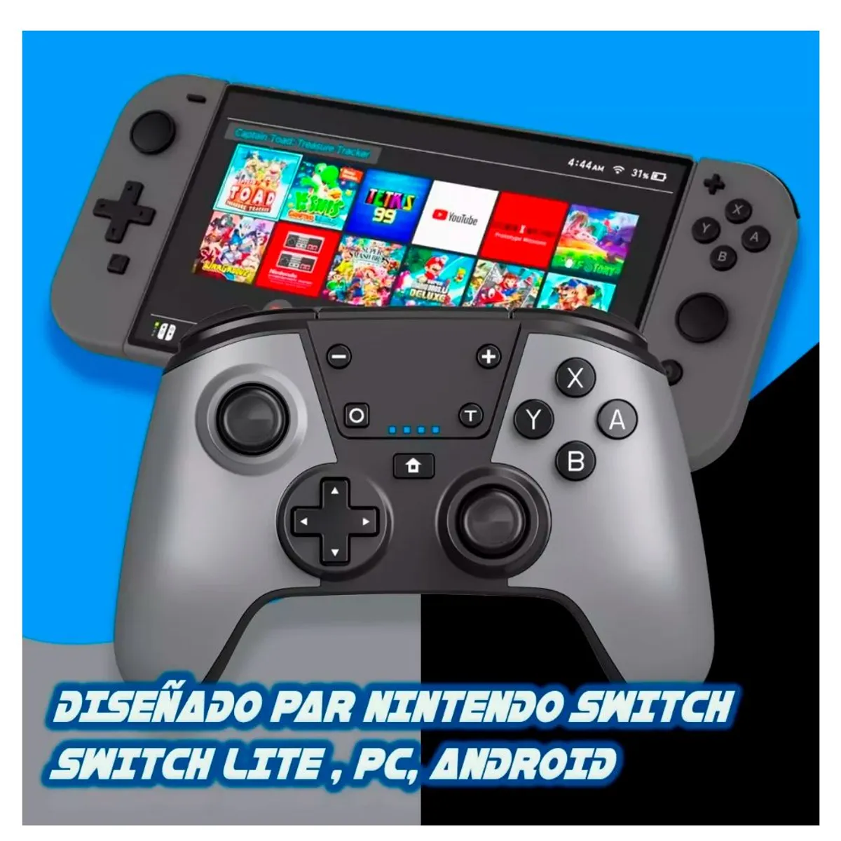 GENERICO - Mando Gamepad Para Nintendo Switch Control Inalambrico Gris Oled NFC