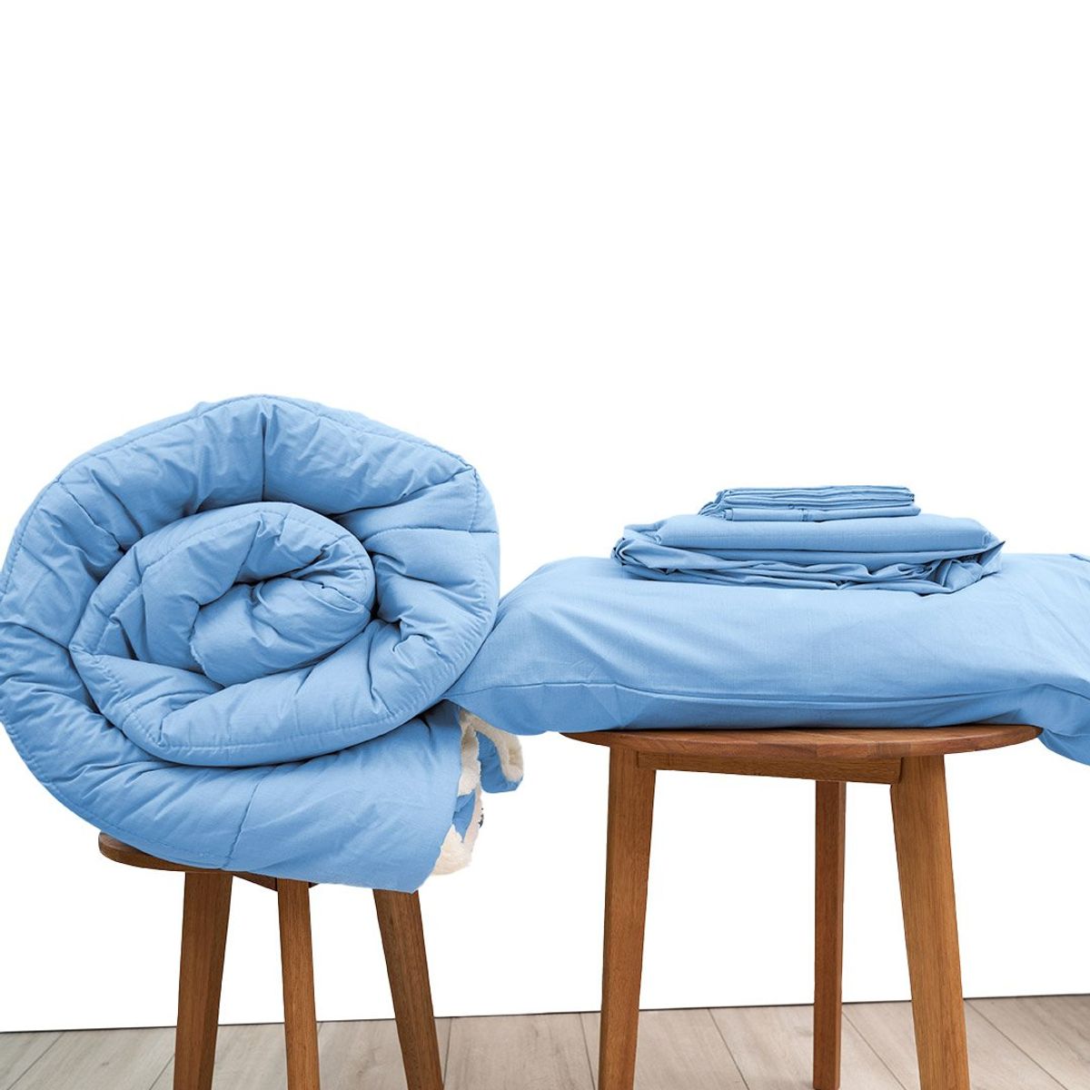 COBITEX HOME - Sábanas + Edredón con corderito 2 plazas Azul Cielo Cobitex 100% algodón