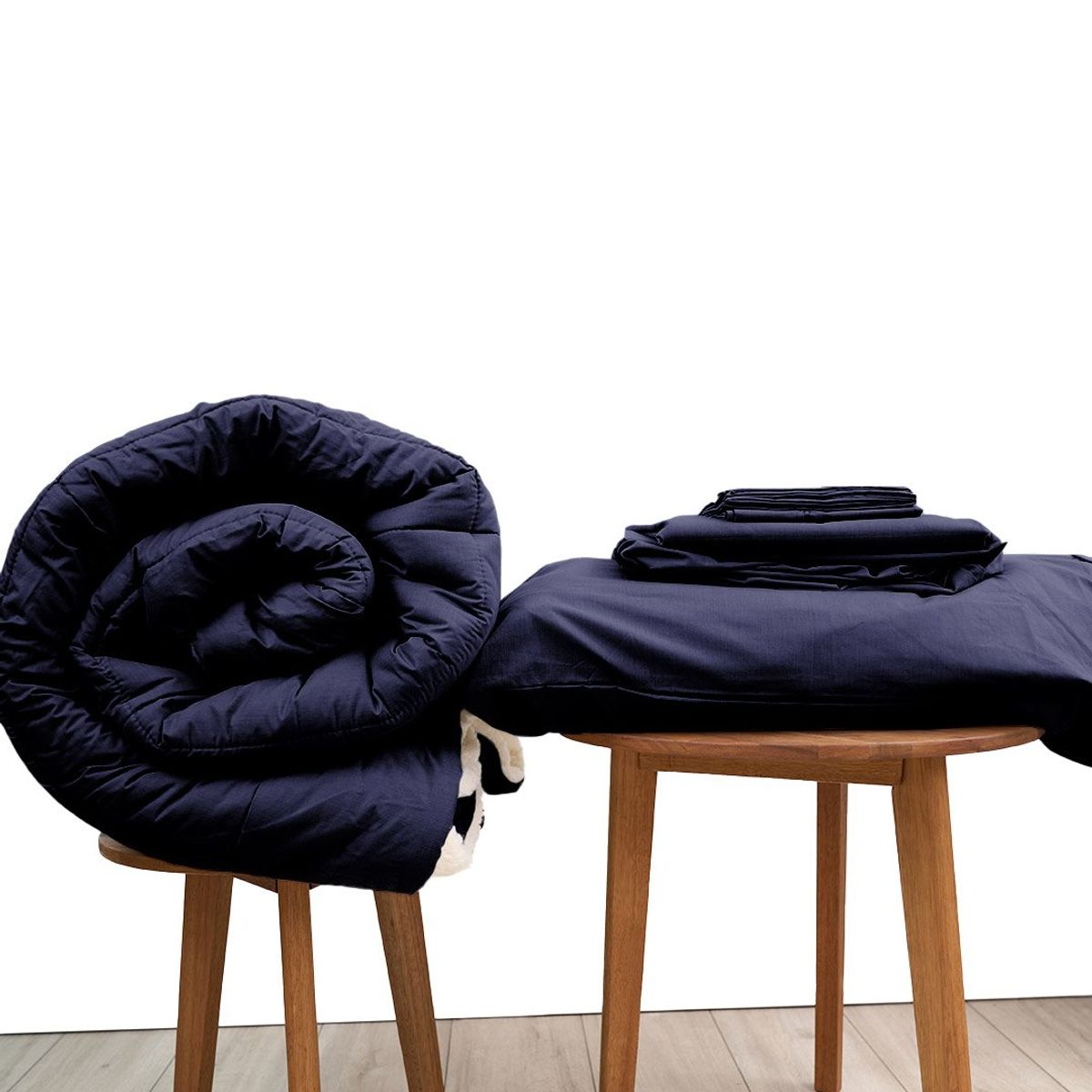 COBITEX HOME - Sábanas + Edredón con corderito 1.5 plazas Azul Marino Cobitex 100% algodón