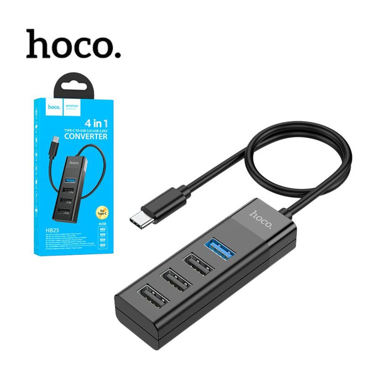 HOCO - HUB Adaptador Tipo C USB 4 EN 1 Convertidor Mulipuerto HOCO HB25