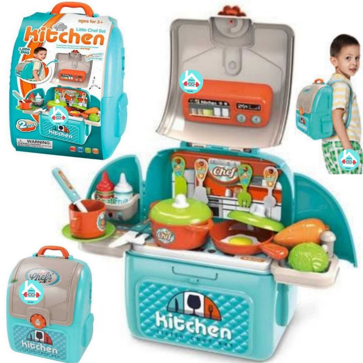 GENERICO - Set de Cocina Mochila para niño 2 en 1 CELESTE