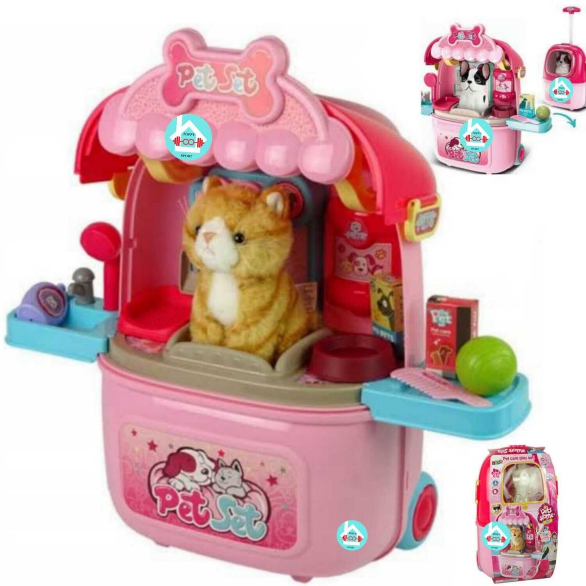 GENERICO - Set Maleta Con Mascota Y Accesorios 42Cm Rosada