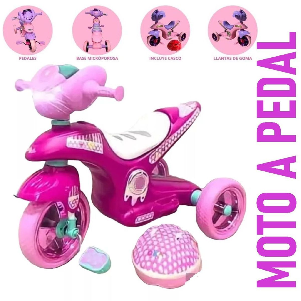 GENERICO - Moto a Pedal Musical con Luces y Bocina Rosado y Blanco