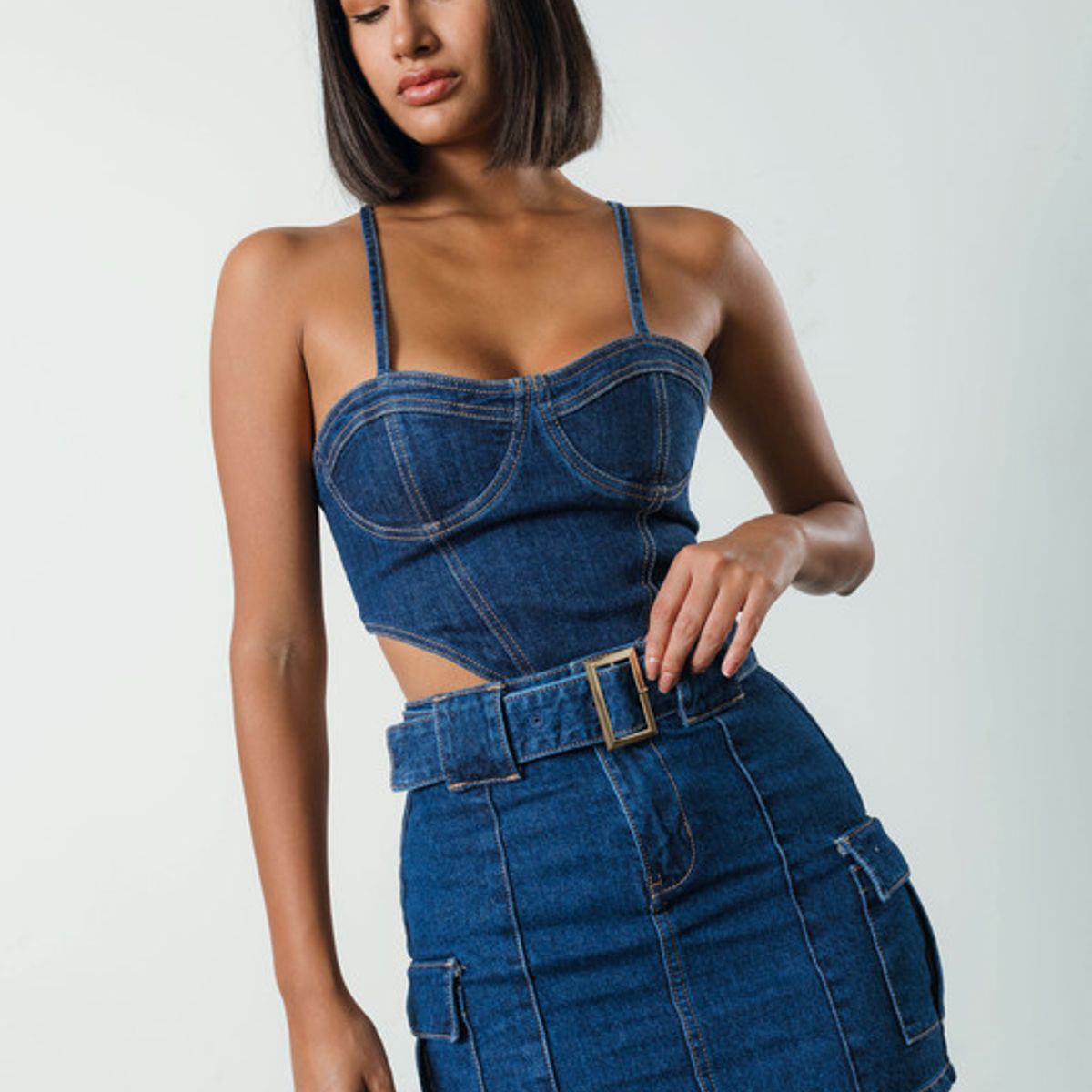 VERA DONNA - DENIM NO ROMANCE CORSET TOP MIDNIGHT BLUE VERA DONNA
