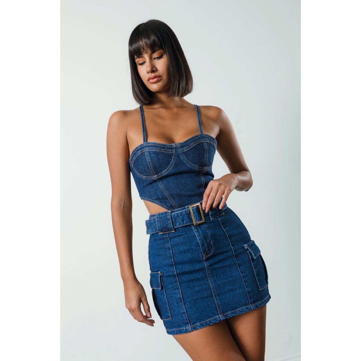 VERA DONNA - DENIM NO ROMANCE CORSET TOP MIDNIGHT BLUE VERA DONNA