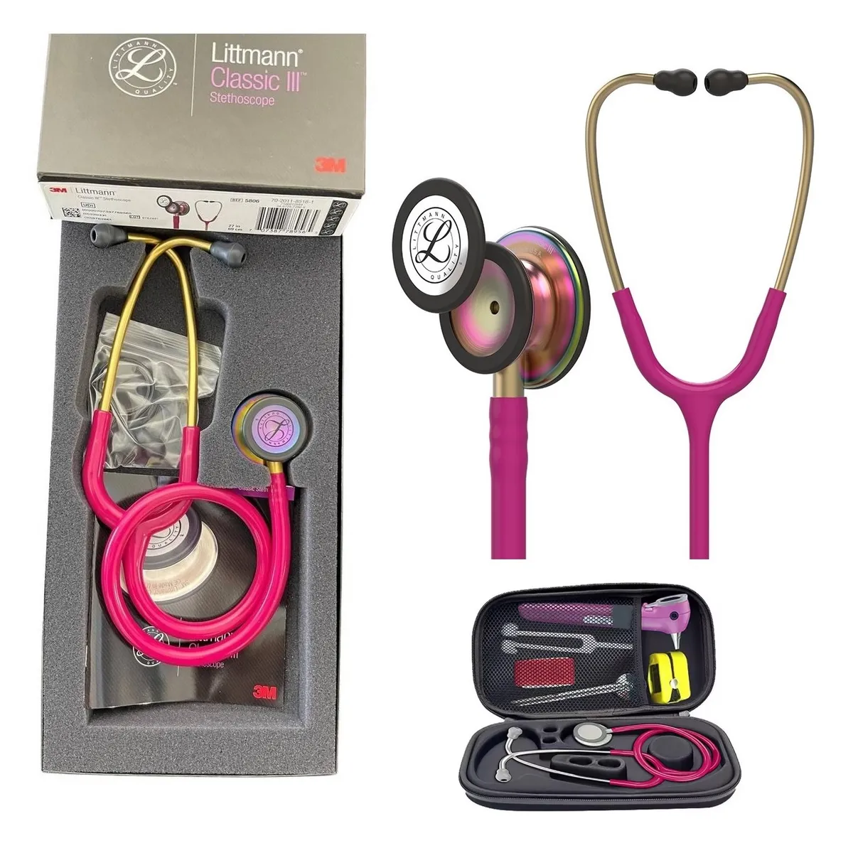 LITTMANN - Estetoscopio Classic III  arcoíris  frambuesa + ESTUCHE