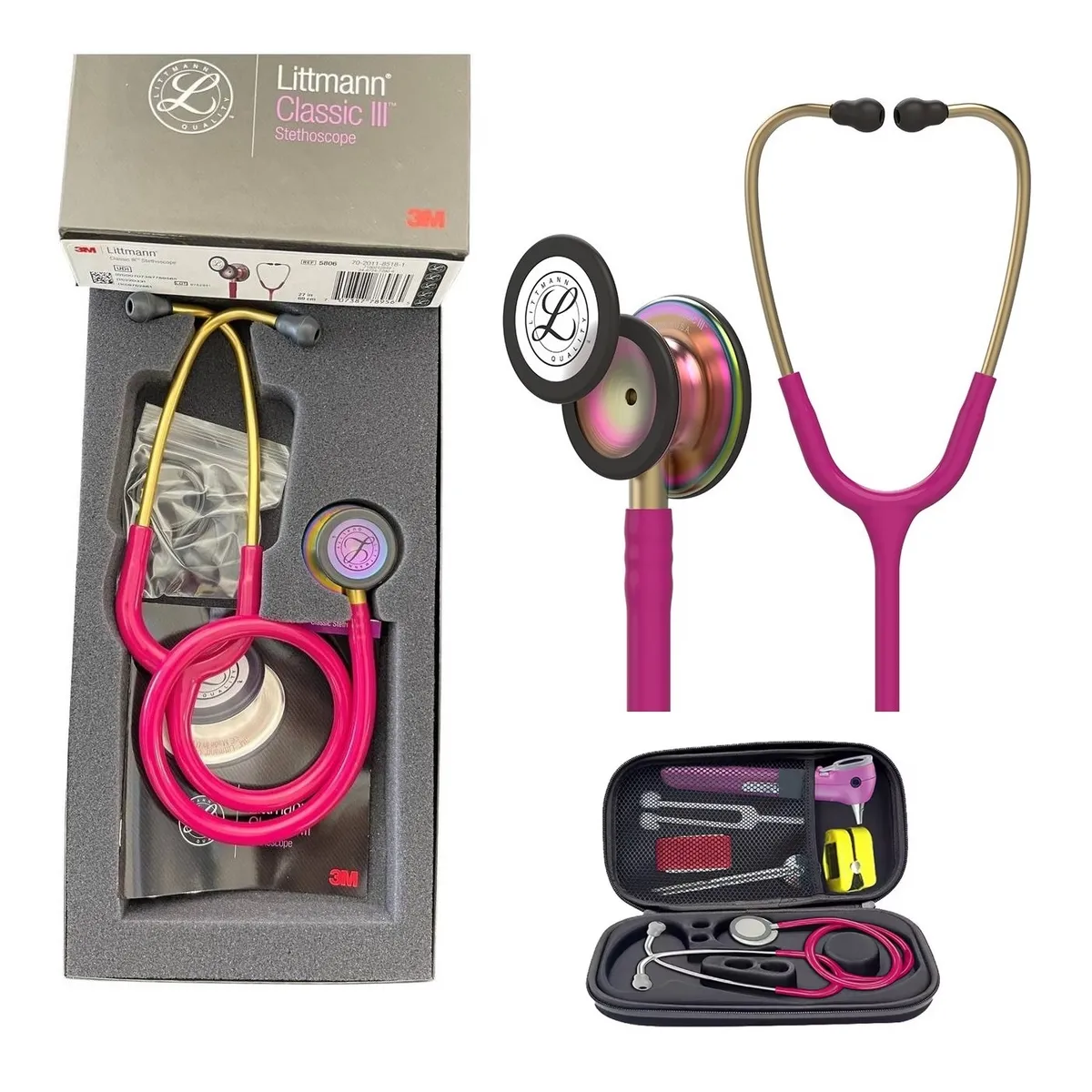 LITTMANN - Estetoscopio Classic III  arcoíris  frambuesa + ESTUCHE