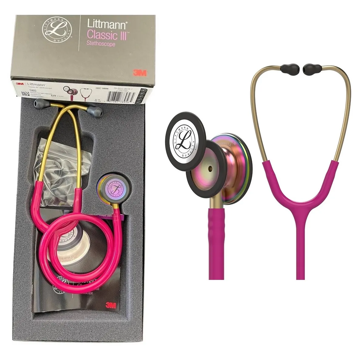 LITTMANN - Estetoscopio Classic III  arcoíris  frambuesa + ESTUCHE