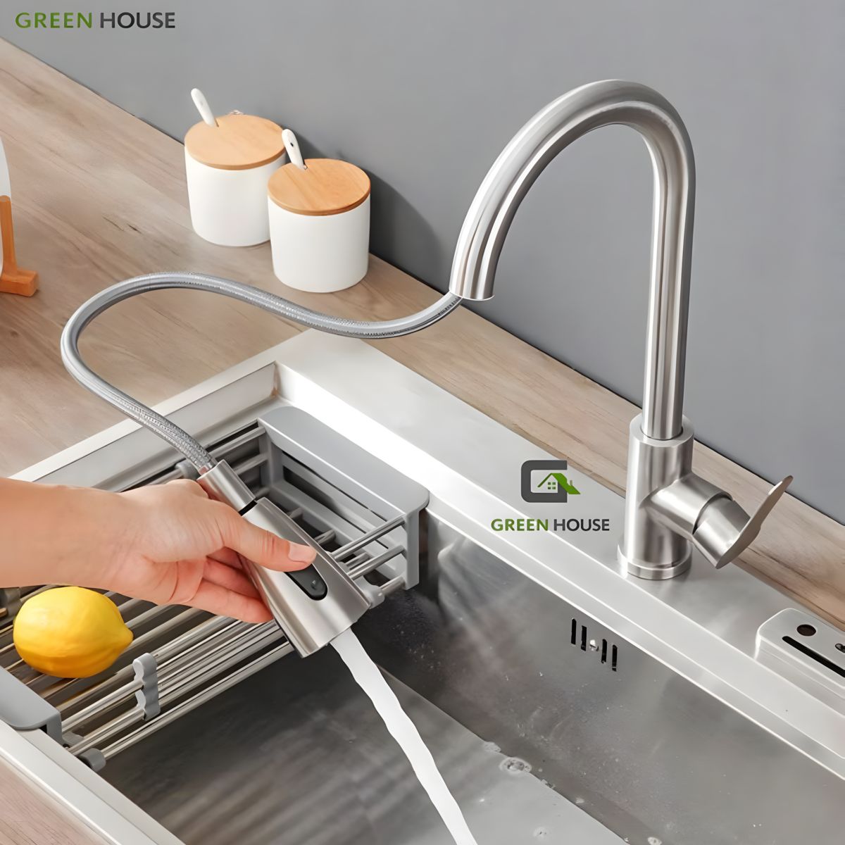 GREEN HOUSE - GRIFERIA  DE COCINA EXTRAIBLE ACERO INOXIDABLE SATINADO SOLO AGUA FRIA