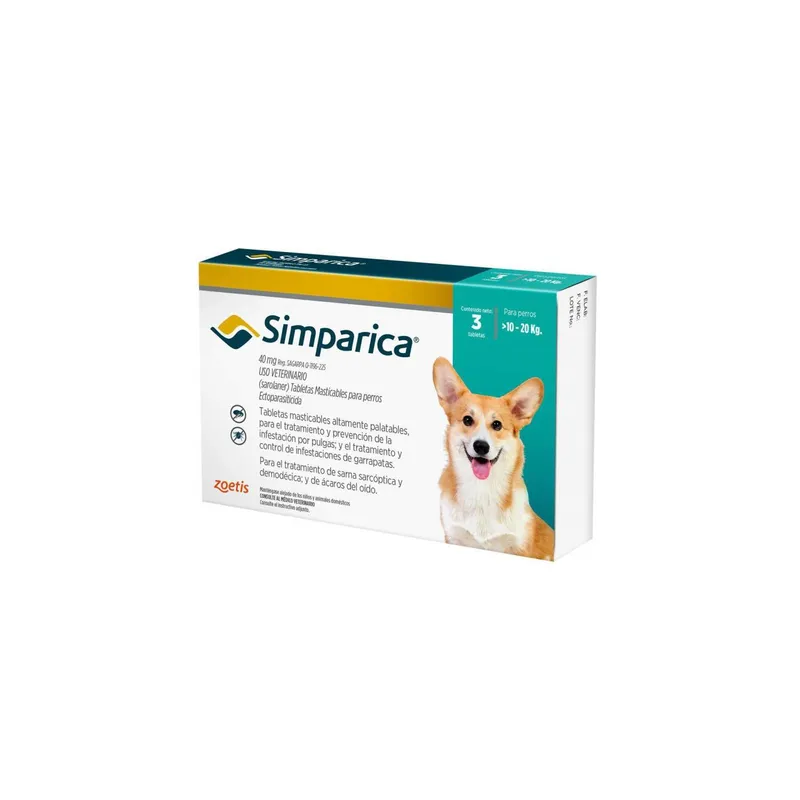 SIMPARICA - Antipulgas Para Perro Simparica 10 a 20 kg caja 3 unidades