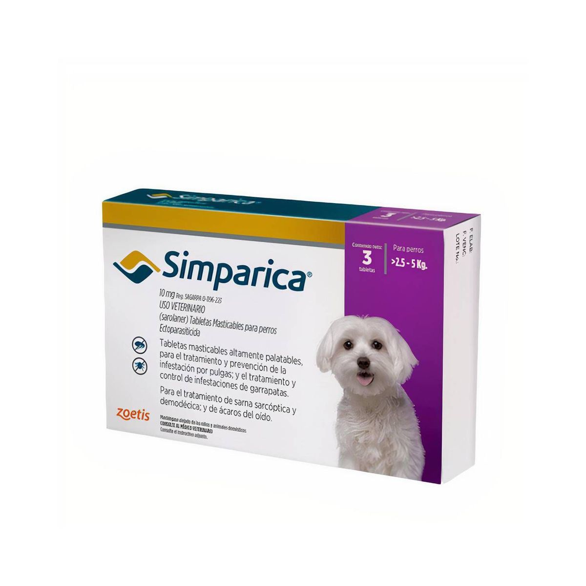 SIMPARICA - Antipulgas para perro SIMPARICA 2.5 a 5 kg caja 3 unidades