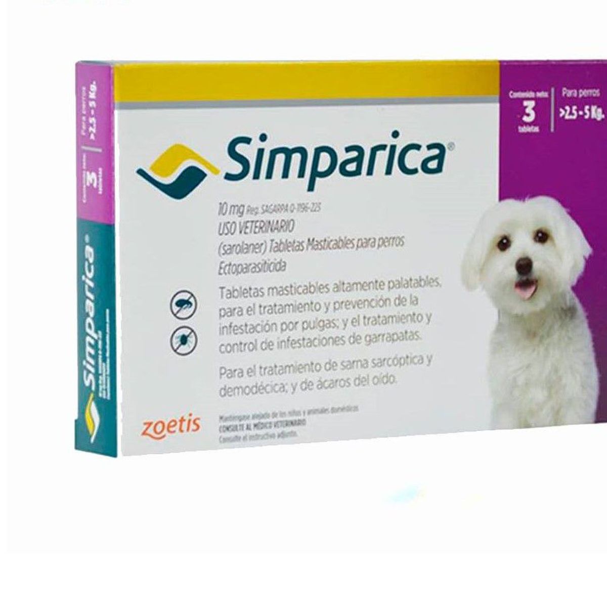 SIMPARICA - Antipulgas para perro SIMPARICA 2.5 a 5 kg caja 3 unidades