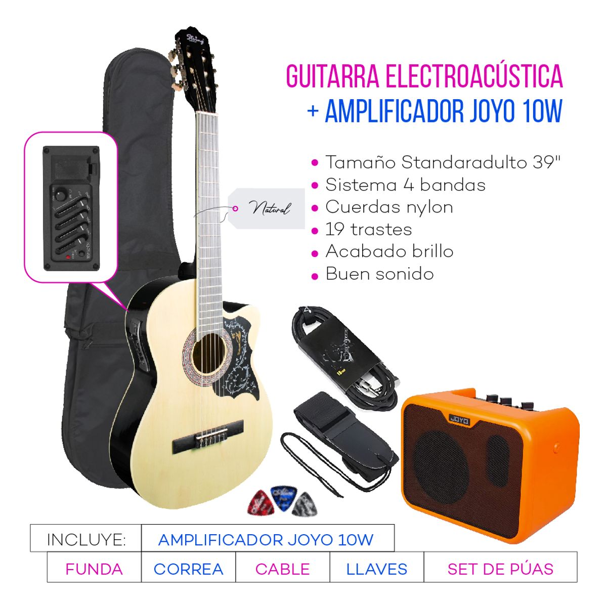 GENERICO - PACK ELECTROACUSTICO NYLON NATURAL