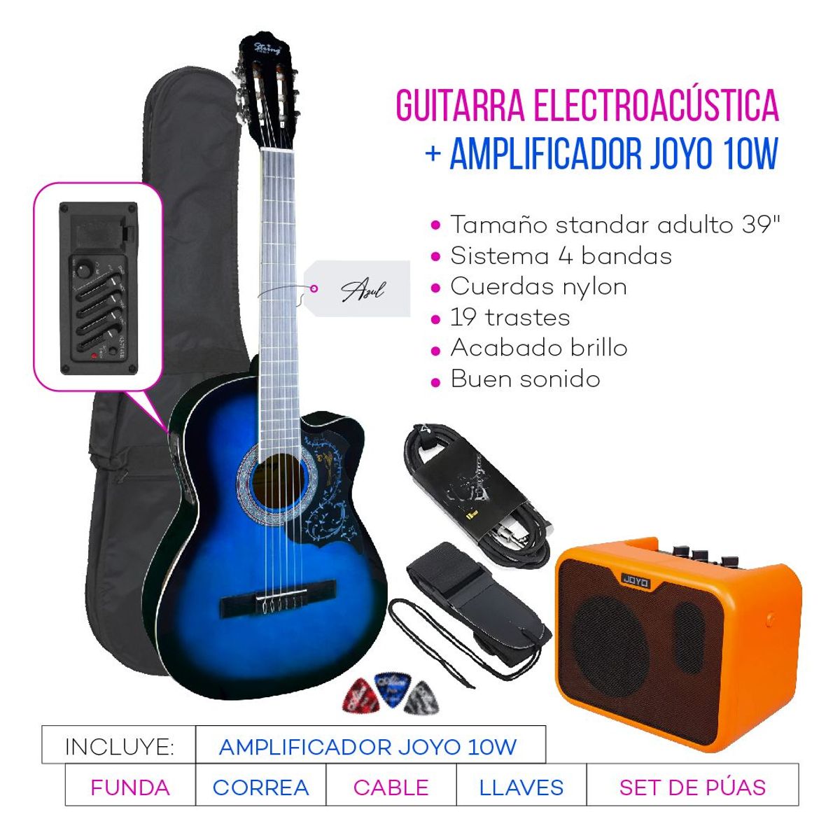 GENERICO - PACK ELECTROACUSTICO NYLON AZUL