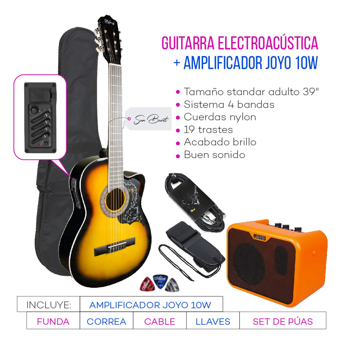 GENERICO - PACK ELECTROACUSTICO NYLON SUNBURST